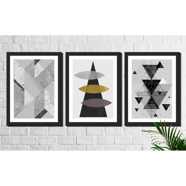 Kit 3 Quadros Decorativos Geométrico Cinza