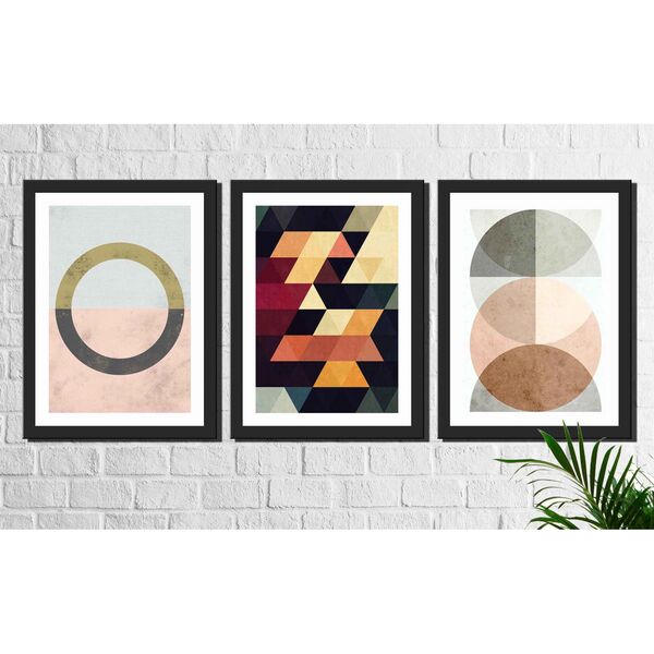 Kit 3 Quadros Decorativos Geométrico Colorido Formas