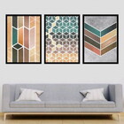 Kit 3 Quadros Decorativos Geométrico Cubos Coloridos 45x34cm