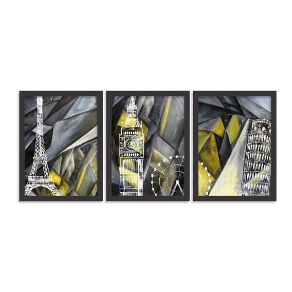 Kit 3 Quadros Decorativos Geométrico Europa