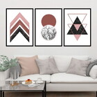 Kit 3 Quadros Decorativos Geométrico Rosa E Gold 45x34cm - Mo