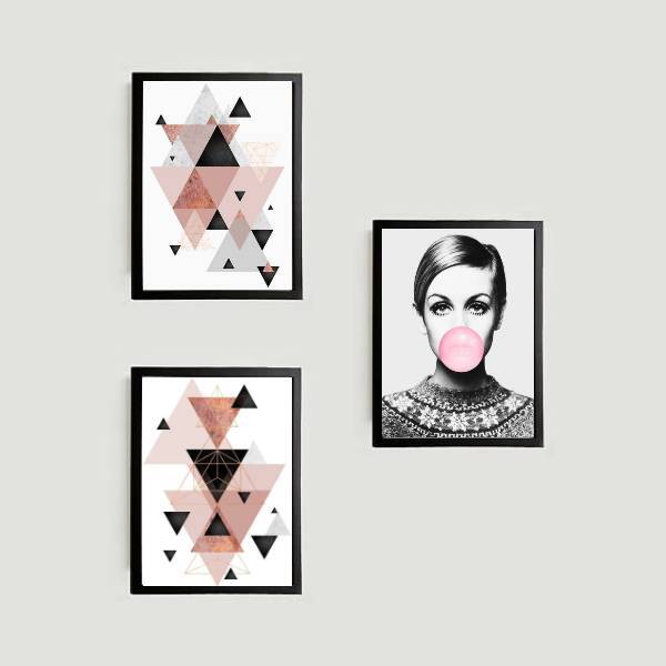 Kit 3 Quadros Decorativos Geométrico Twiggy 45x34cm - Com Vid