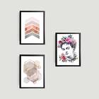 Kit 3 Quadros Decorativos Geométricos Frida 24x18cm Moldura:m