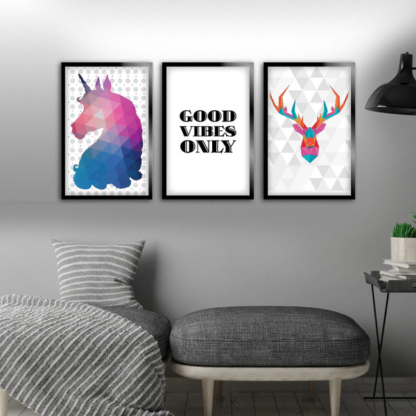 Kit 3 Quadros Decorativos Good Vibes Only Pop Art