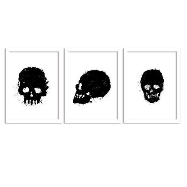 Kit 3 Quadros Decorativos Grunge Skull