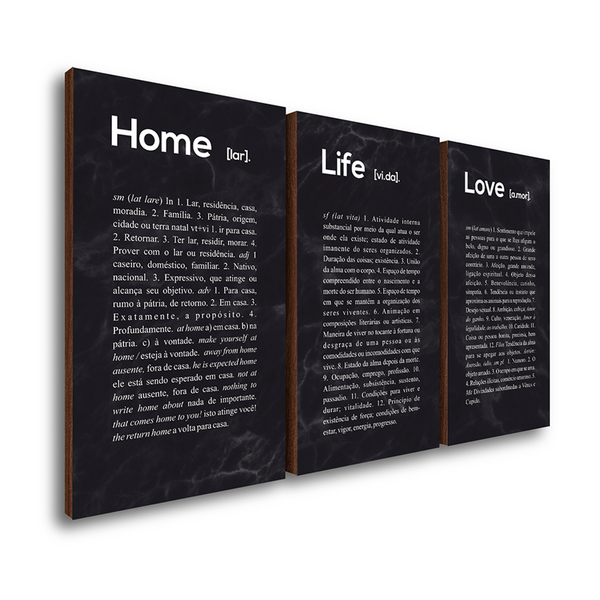 Kit 3 Quadros Decorativos Home Life Love 50x90cm