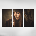 Kit 3 Quadros Decorativos Índia De Cocar Marrom