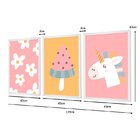 Kit 3 Quadros Decorativos Infantil Rosa Menina Uicórnio