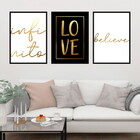 Kit 3 Quadros Decorativos Infinito, Love, Believe 45x34cm - M