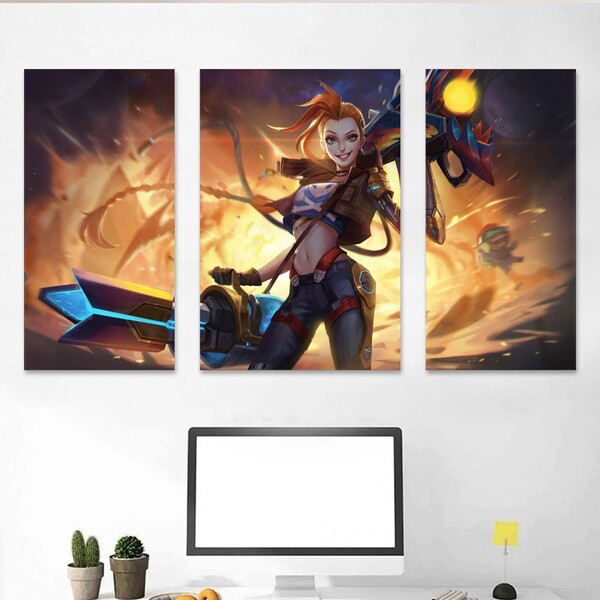 Kit 3 Quadros Decorativos League Of Legends Jinx
