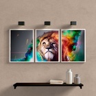 Kit 3 Quadros Decorativos Leão Juba Colorida 33x24cm - Com Vi