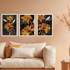 Kit 3 Quadros Decorativos Lírios Marrom E Preto 33x24cm - Com