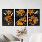 Kit 3 Quadros Decorativos Lírios Marrom E Preto 33x24cm Moldu