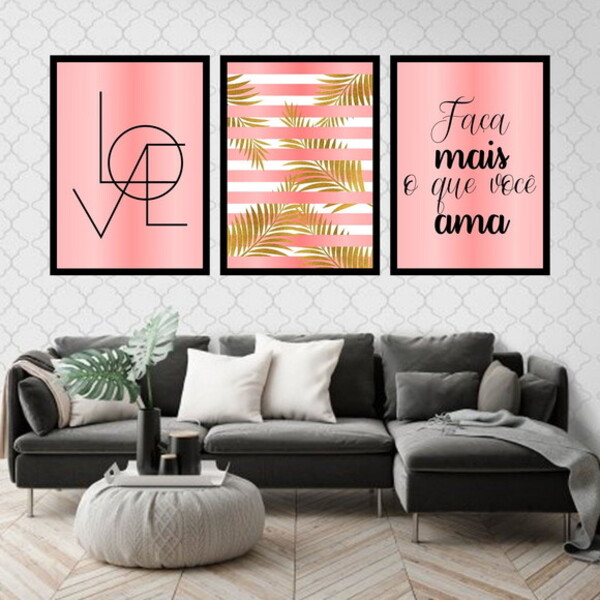 Kit 3 Quadros Decorativos Love Faça Mais O Que Você Ama 45x34