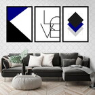 Kit 3 Quadros Decorativos Love Geométrico Azul Royal 45x34cm