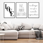 Kit 3 Quadros Decorativos Love Paz E Amor 45x34cm - Moldura P