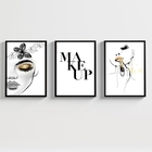 Kit 3 Quadros Decorativos Makeup Maquiagem 24x18cm - Com Vidr