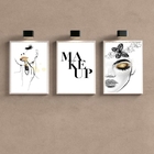 Kit 3 Quadros Decorativos Makeup Maquiagem 33x24cm Moldura:ma