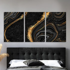 Kit 3 Quadros Decorativos Marmorizado Pretocom Dourado