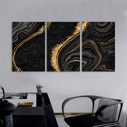 Kit 3 Quadros Decorativos Marmorizado Pretocom Dourado