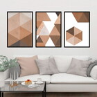 Kit 3 Quadros Decorativos Marrom Geométrico 45x34cm - Moldura