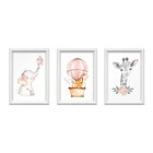 Kit 3 Quadros Decorativos Meu Rodapé Bichos Com Flor E Balão