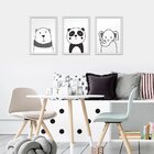 Kit 3 Quadros Decorativos Meu Rodapé Bichos Preto E Branco 24