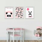 Kit 3 Quadros Decorativos Meu Rodapé Panda Rosa 24x34