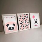 Kit 3 Quadros Decorativos Meu Rodapé Panda Rosa 24x34
