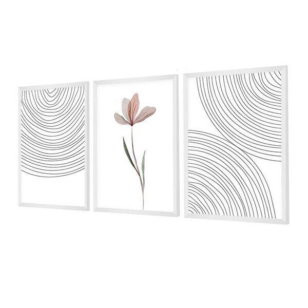Kit 3 Quadros Decorativos Minimalista Linhas Flor Delicada