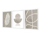Kit 3 Quadros Decorativos Minimalista Pena Abstrato Cinza