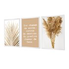 Kit 3 Quadros Decorativos Minimalista Trigo Frases Bege