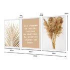 Kit 3 Quadros Decorativos Minimalista Trigo Frases Bege