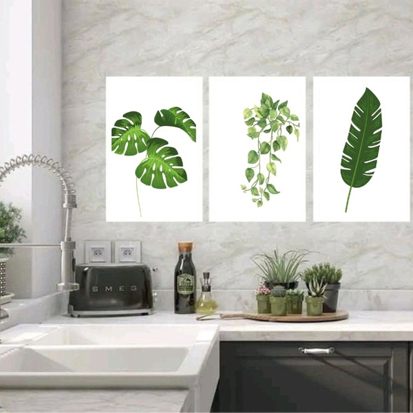Kit 3 Quadros Decorativos Minimalistas Plantas 33x24cm Moldur