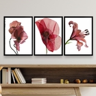 Kit 3 Quadros Decorativos Modernos Flores- Vinho Marsala 33x2