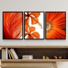 Kit 3 Quadros Decorativos Modernos Flores Laranjas 24x18cm -