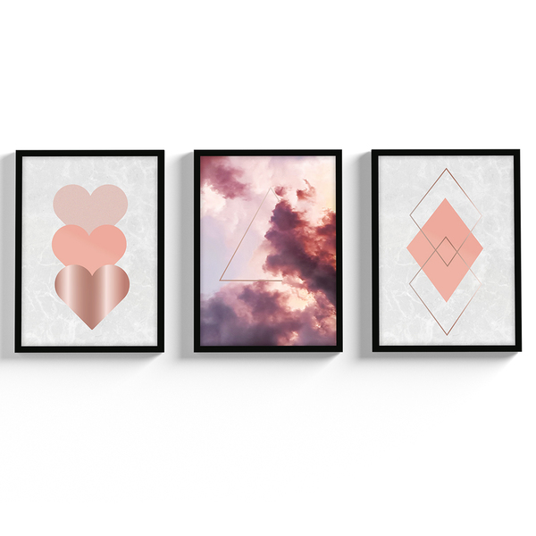 Kit 3 Quadros Decorativos Moldura E Vidro Para Sala Quarto Ab