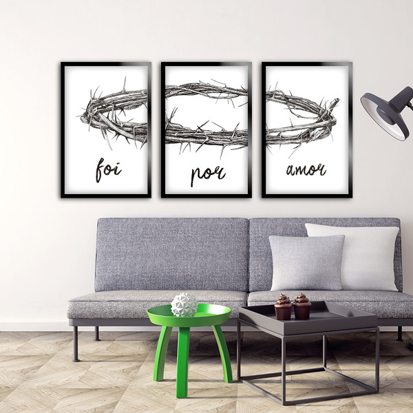 Kit 3 Quadros Decorativos Mosaico Jesus Foi Por Amor