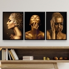 Kit 3 Quadros Decorativos Mulheres Douradas 33x24cm Moldura:m