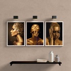 Kit 3 Quadros Decorativos Mulheres Douradas 45x34cm - Com Vid