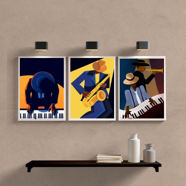 Kit 3 Quadros Decorativos Músicos Piano E saxofone 24x18cm -