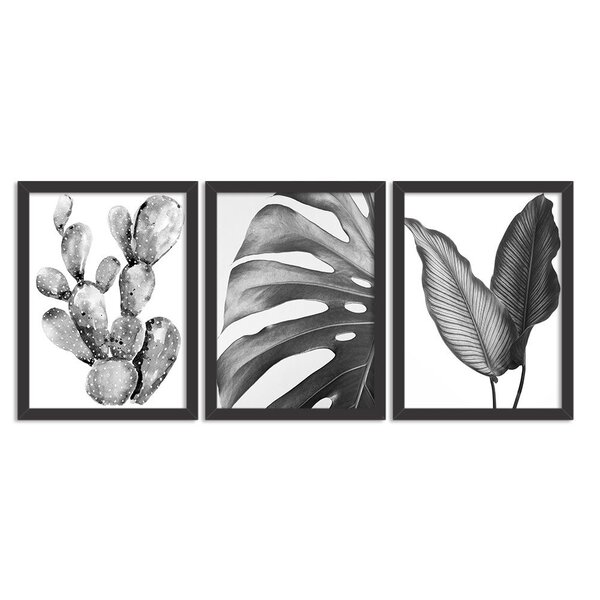 Kit 3 Quadros Decorativos Natureza Preto E Branco