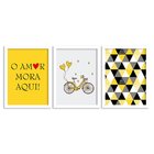 Kit 3 Quadros Decorativos O Amor Mora Aqui Amarelo