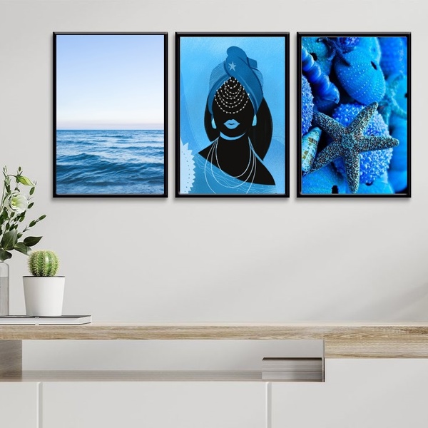 Kit 3 Quadros Decorativos Orixá Iemanjá 24x18cm Moldura:madei