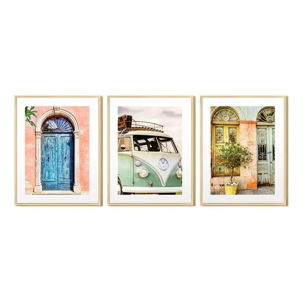 Kit 3 Quadros Decorativos Paisagens Grécia Colorido
