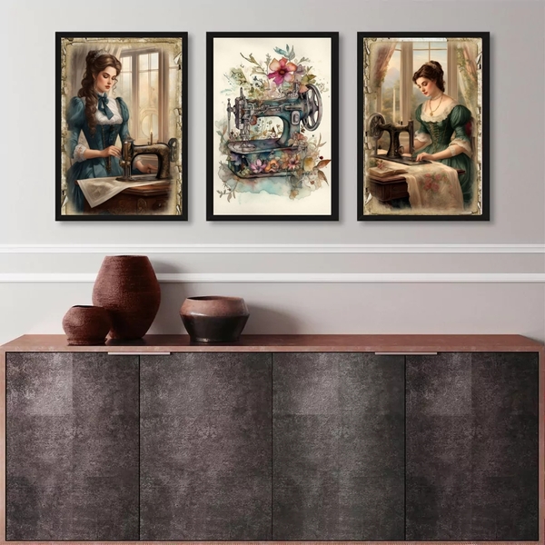 Kit 3 Quadros Decorativos Para Atelier De Costura 33x24cm Mol