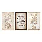 Kit 3 Quadros Decorativos Para Cozinha Café Amor Frases