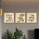 Kit 3 Quadros Decorativos Para Sala Folhas E Frase Motivacion
