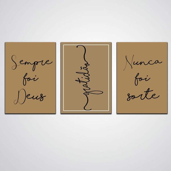 Kit 3 Quadros Decorativos Placas Frases Motivacionais Deus Fé