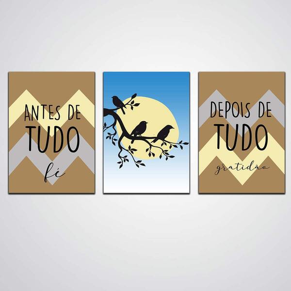 Kit 3 Quadros Decorativos Placas Frases Motivacionais Deus Fé